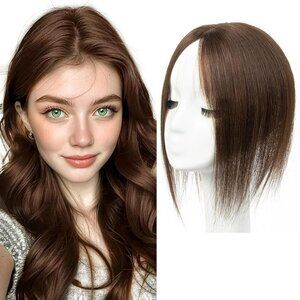 isheeny Hair Toppers For Women Real Human Hair Dark Brown #2 8Inch Human Hair